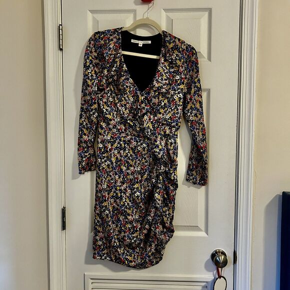 Veronica Beard Dress Minna V-Neck Floral Stretch Silk Mini Black Multicolor 4 - Picture 2 of 10